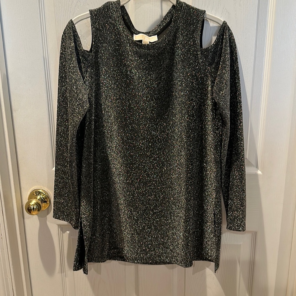 Michael Kors Cold Shoulder long sleeve Sweater black/silver sparkle large
